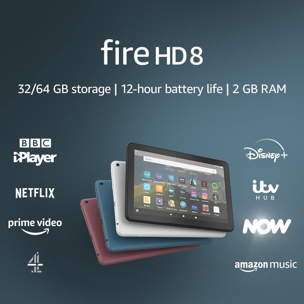 Bild von Fire HD 8 Tablet, 8″ HD display, 32 GB, Black – with Ads, designed for portable entertainment (2020 release)